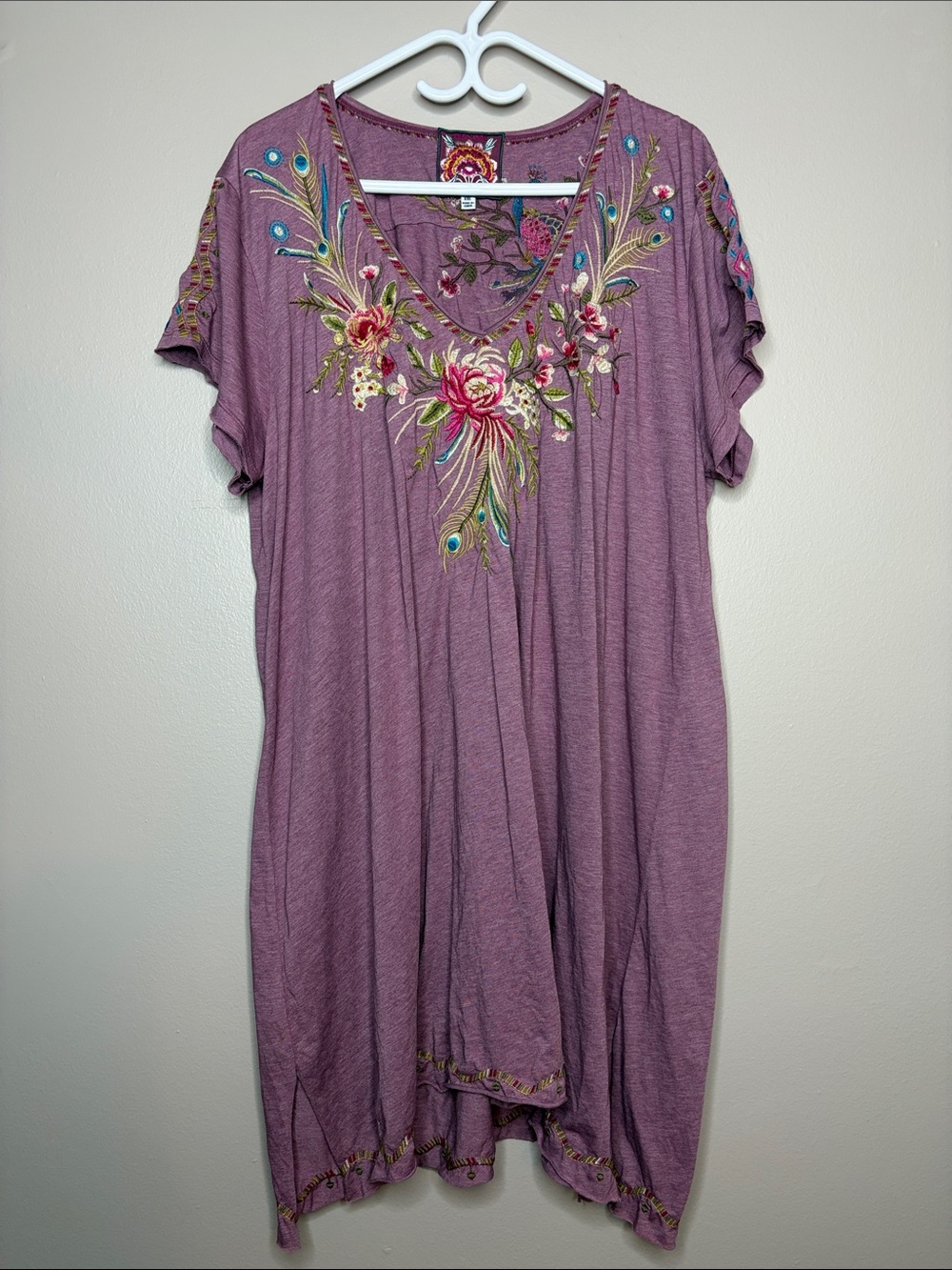 Johnny Was Kaira Tunic Dress Purple Peacock Embroidered XXL